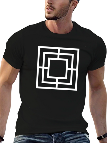 Geometric Square Design Black T-Shirt