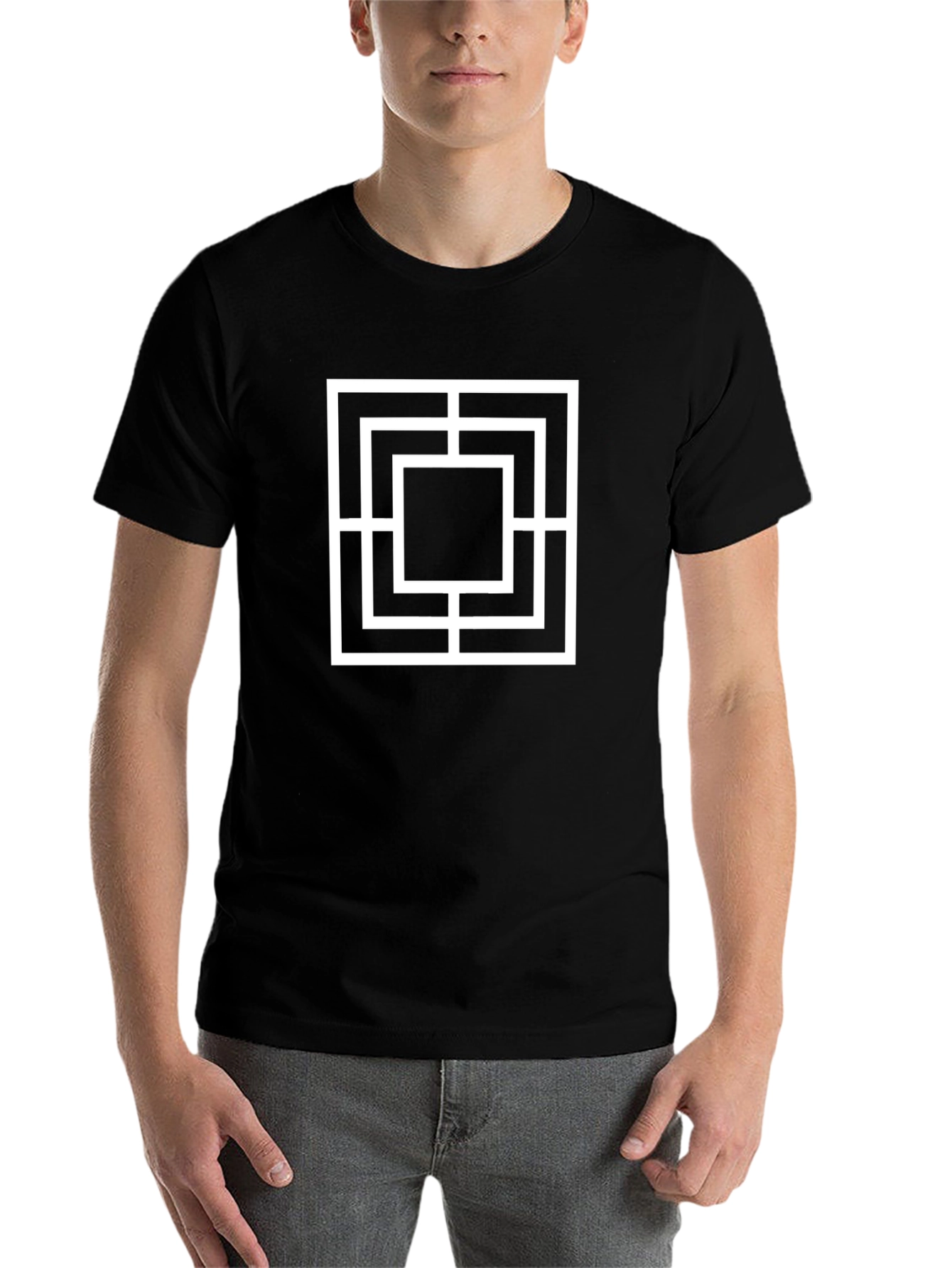 Geometric Square Design Black T-Shirt