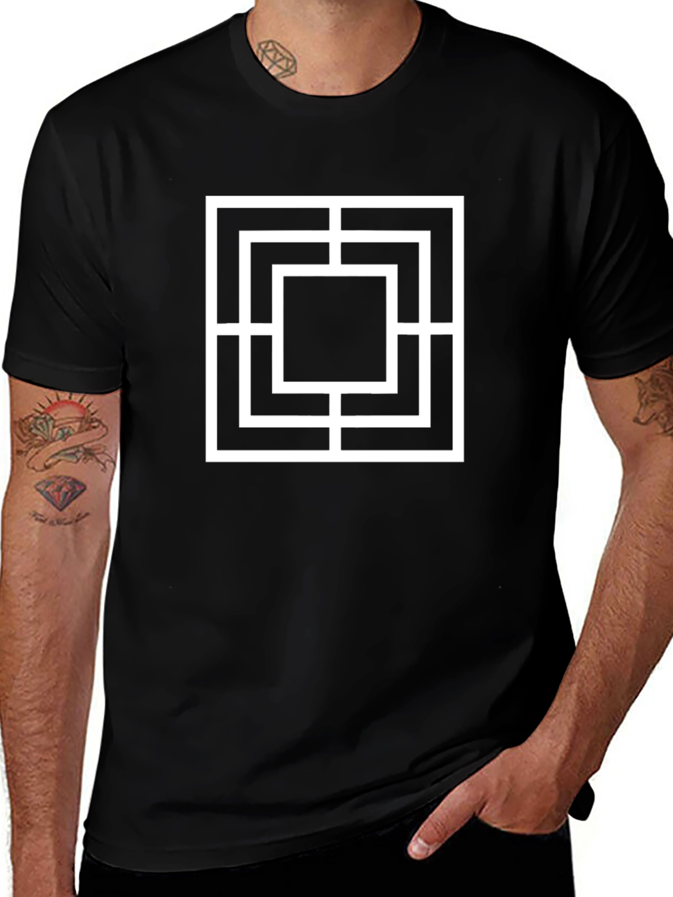 Geometric Square Design Black T-Shirt