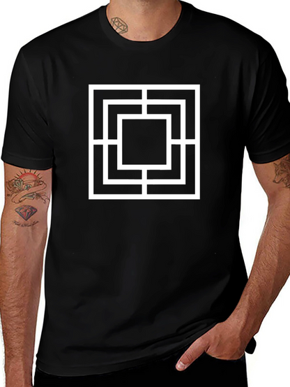 Geometric Square Design Black T-Shirt