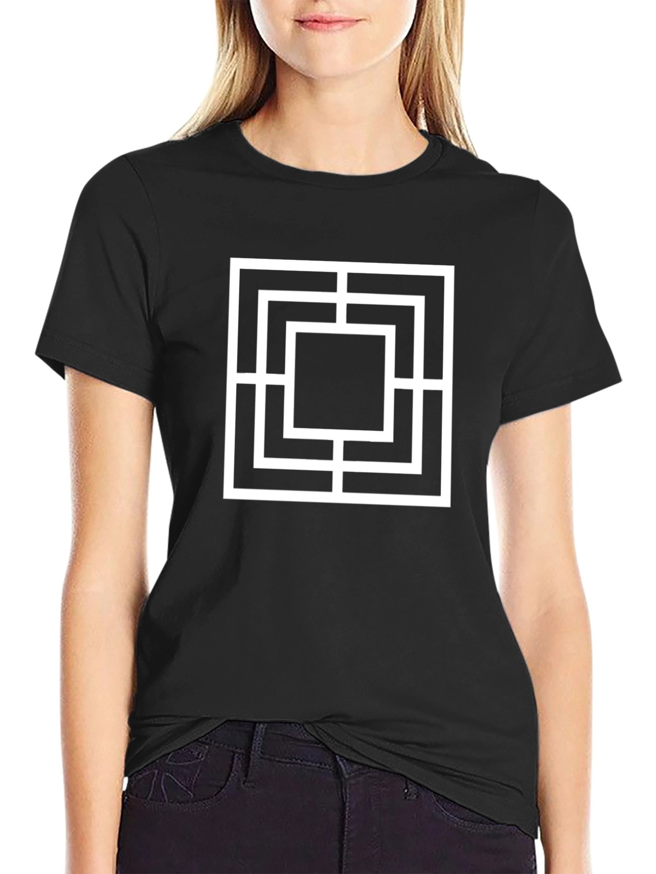 Geometric Square Design Black T-Shirt