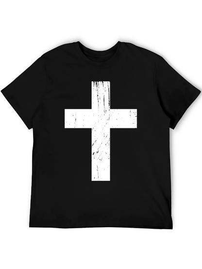 Distressed Cross Graphic Tee - Black Christian T-Shirt