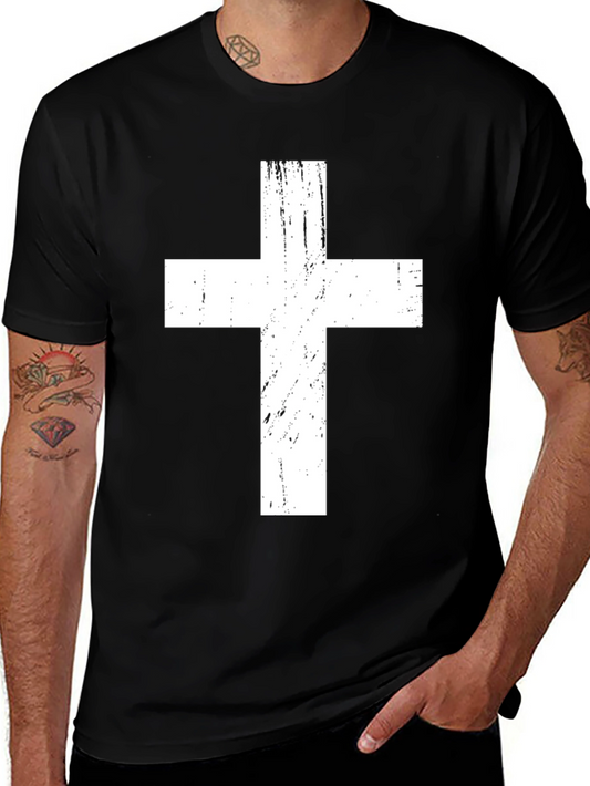 Distressed Cross Graphic Tee - Black Christian T-Shirt