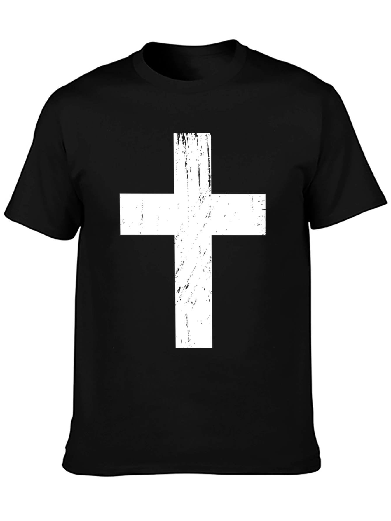 Distressed Cross Graphic Tee - Black Christian T-Shirt