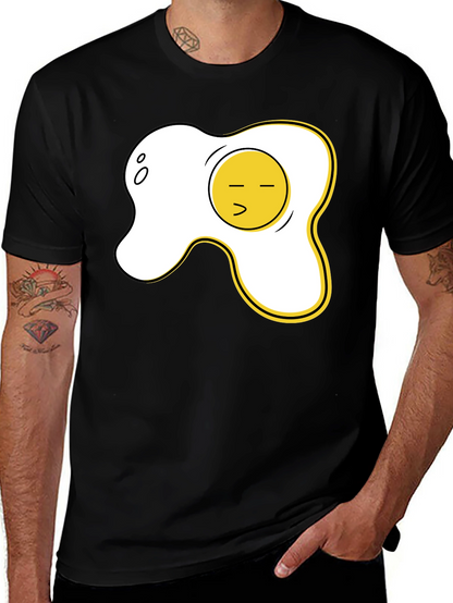 Funny Fried Egg Graphic Tee - Casual Black T-Shirt