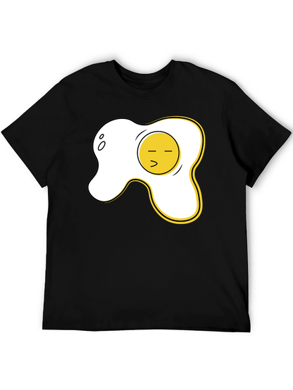 Funny Fried Egg Graphic Tee - Casual Black T-Shirt