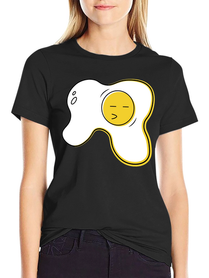 Funny Fried Egg Graphic Tee - Casual Black T-Shirt