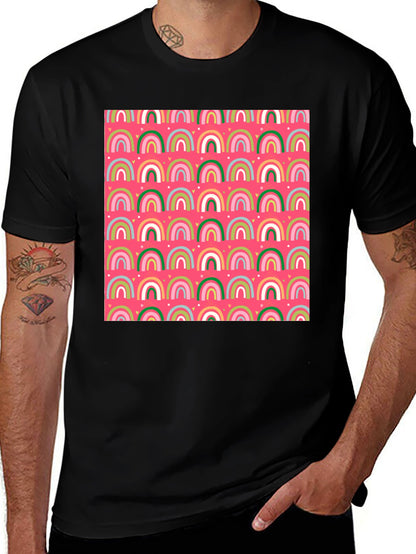 Rainbow Heart Pattern Crew Neck T-Shirt