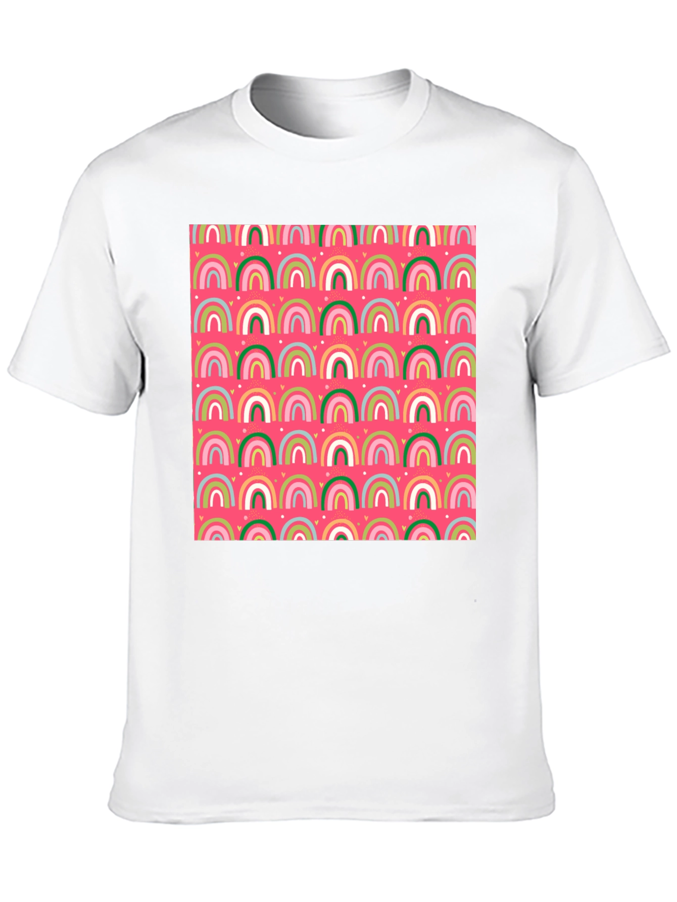 Rainbow Heart Pattern Crew Neck T-Shirt