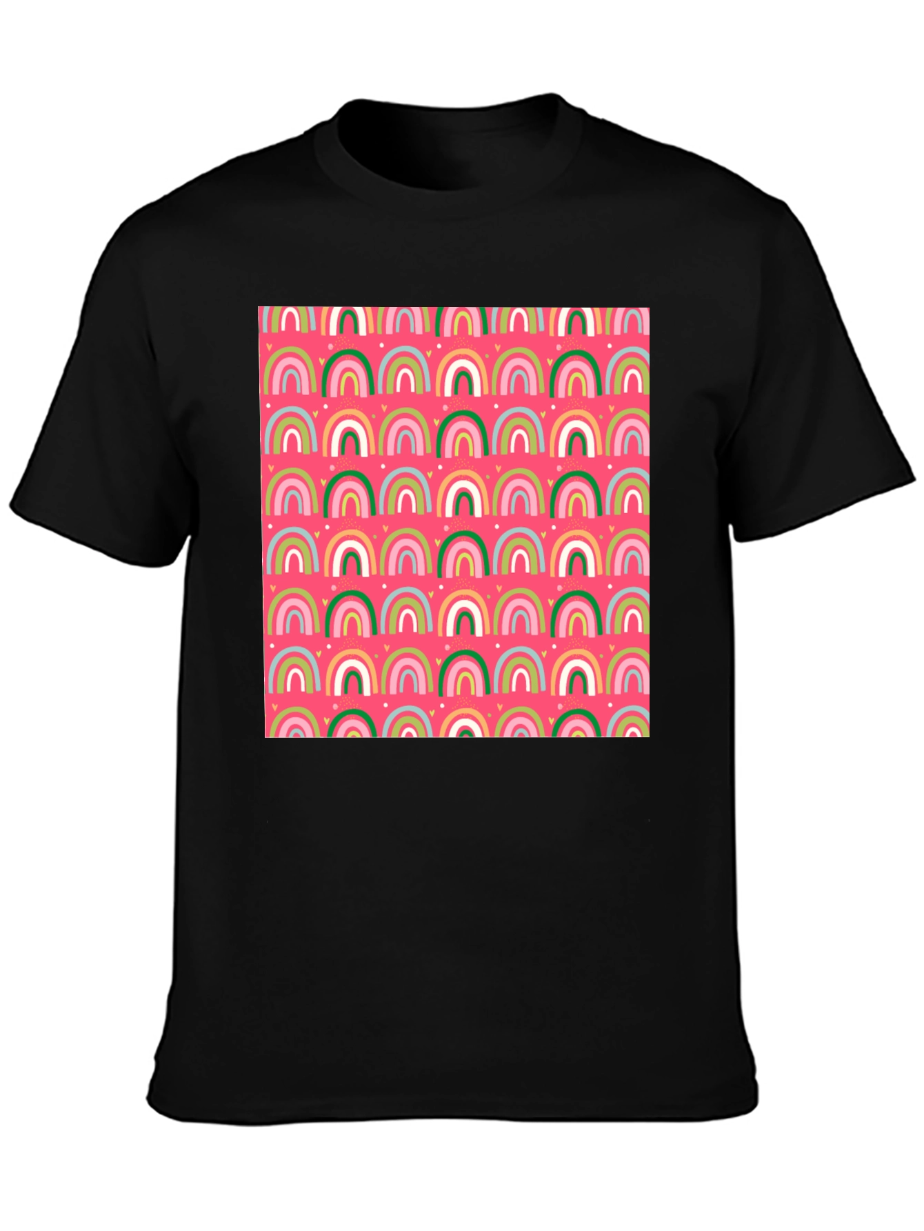 Rainbow Heart Pattern Crew Neck T-Shirt