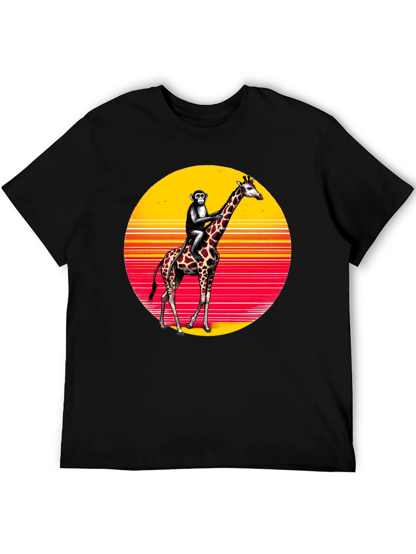 Monkey Riding Giraffe Sunset Tee