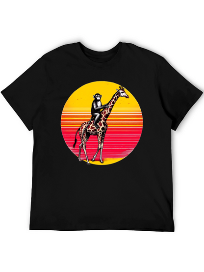Monkey Riding Giraffe Sunset Tee