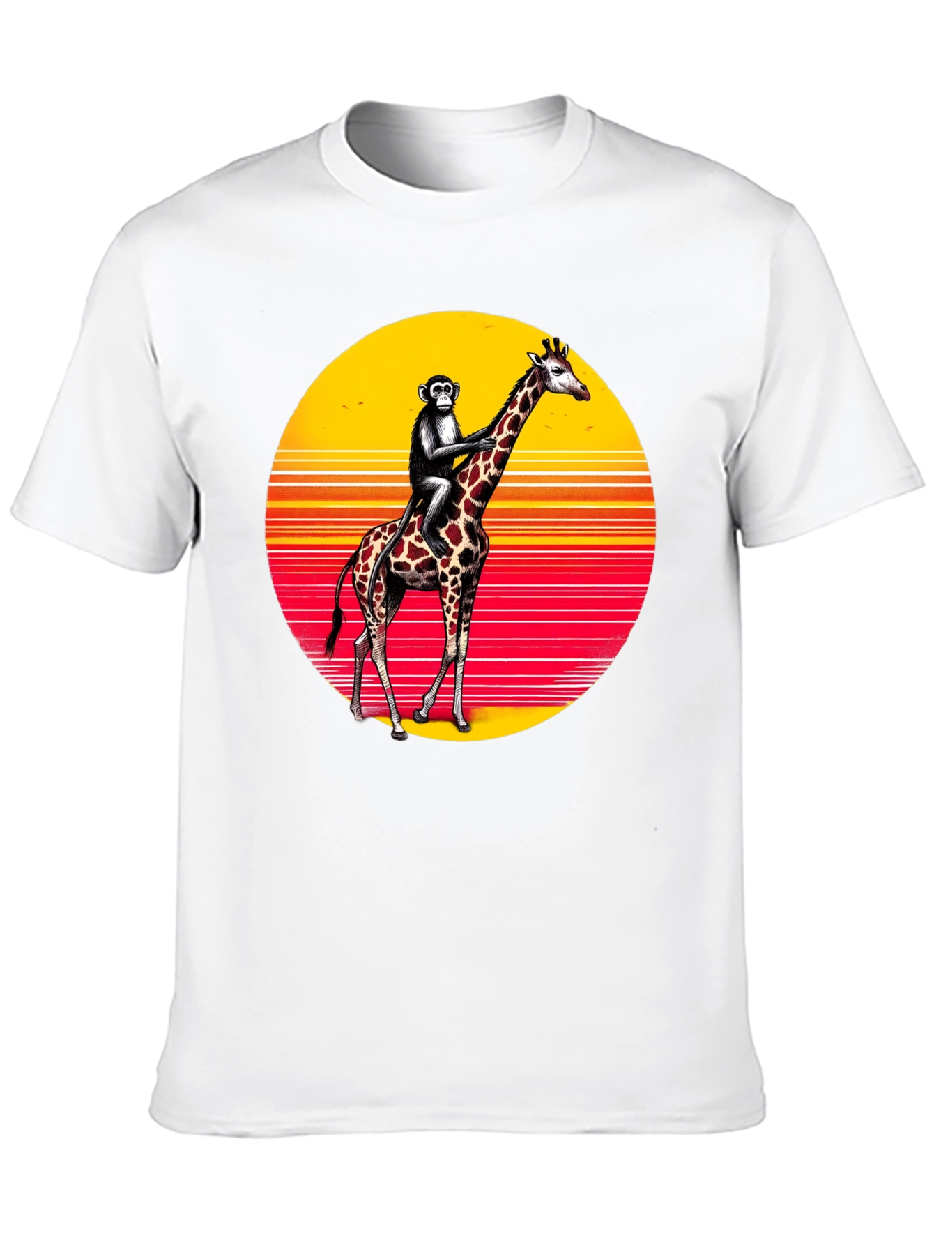 Monkey Riding Giraffe Sunset Tee