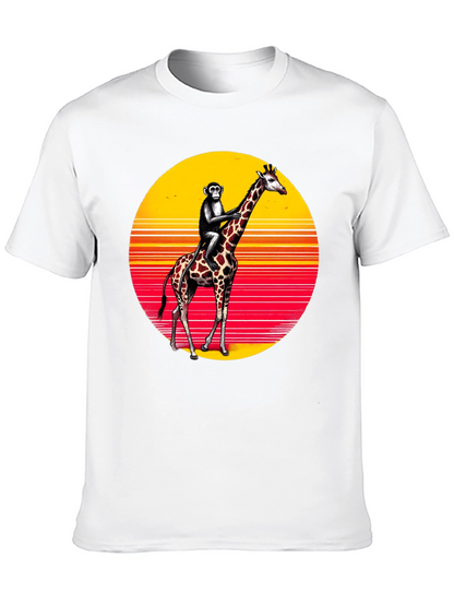 Monkey Riding Giraffe Sunset Tee