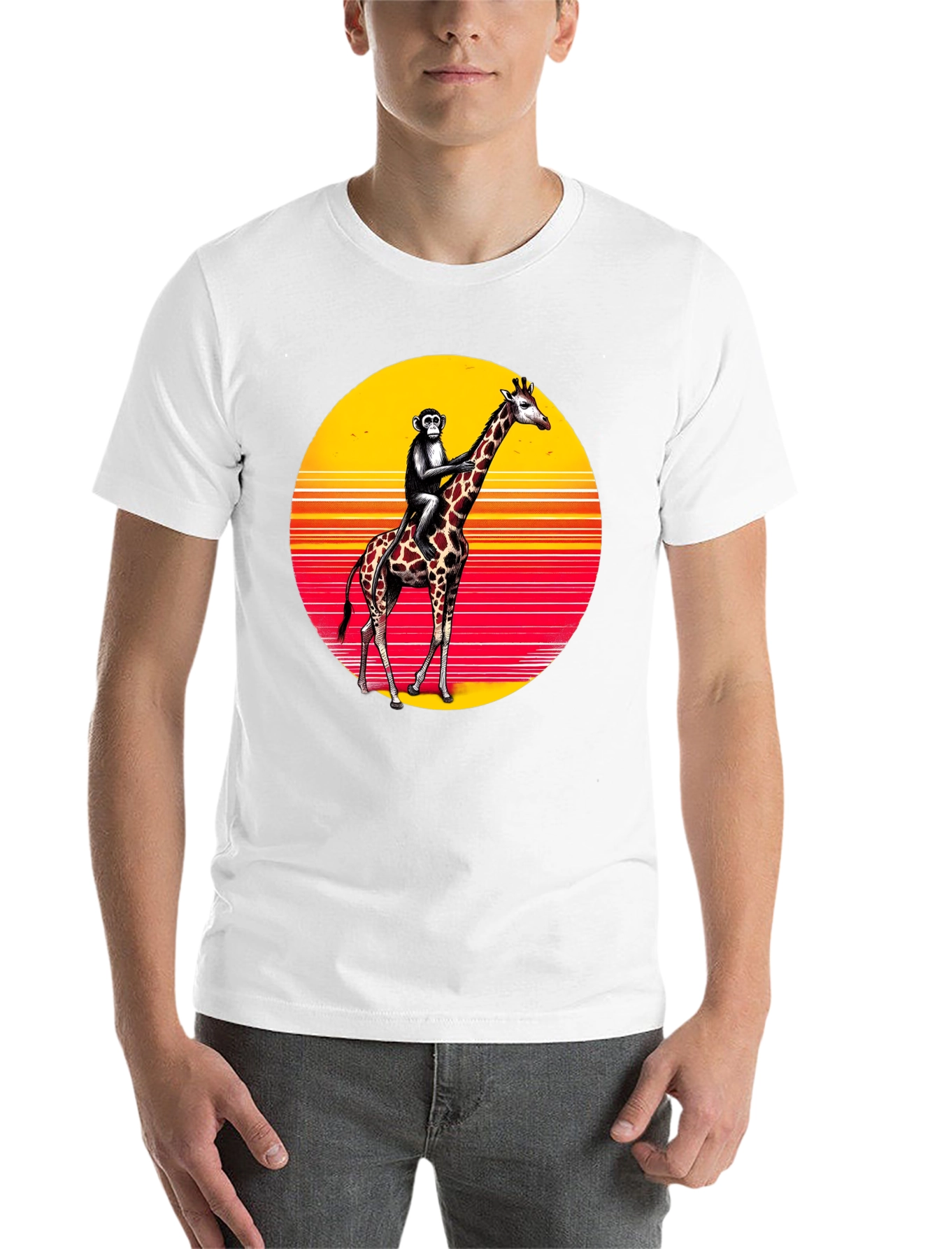 Monkey Riding Giraffe Sunset Tee