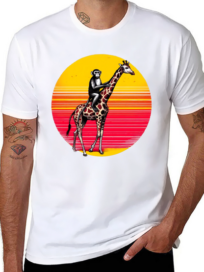 Monkey Riding Giraffe Sunset Tee