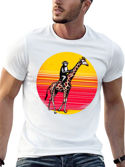Monkey Riding Giraffe Sunset Tee