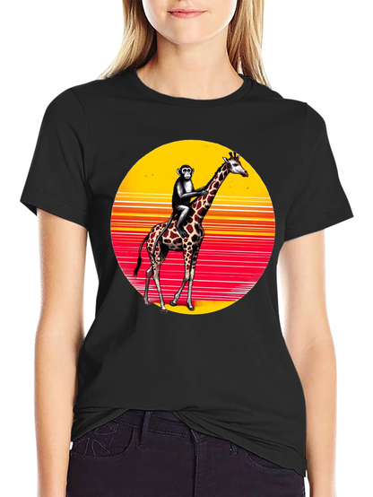 Monkey Riding Giraffe Sunset Tee