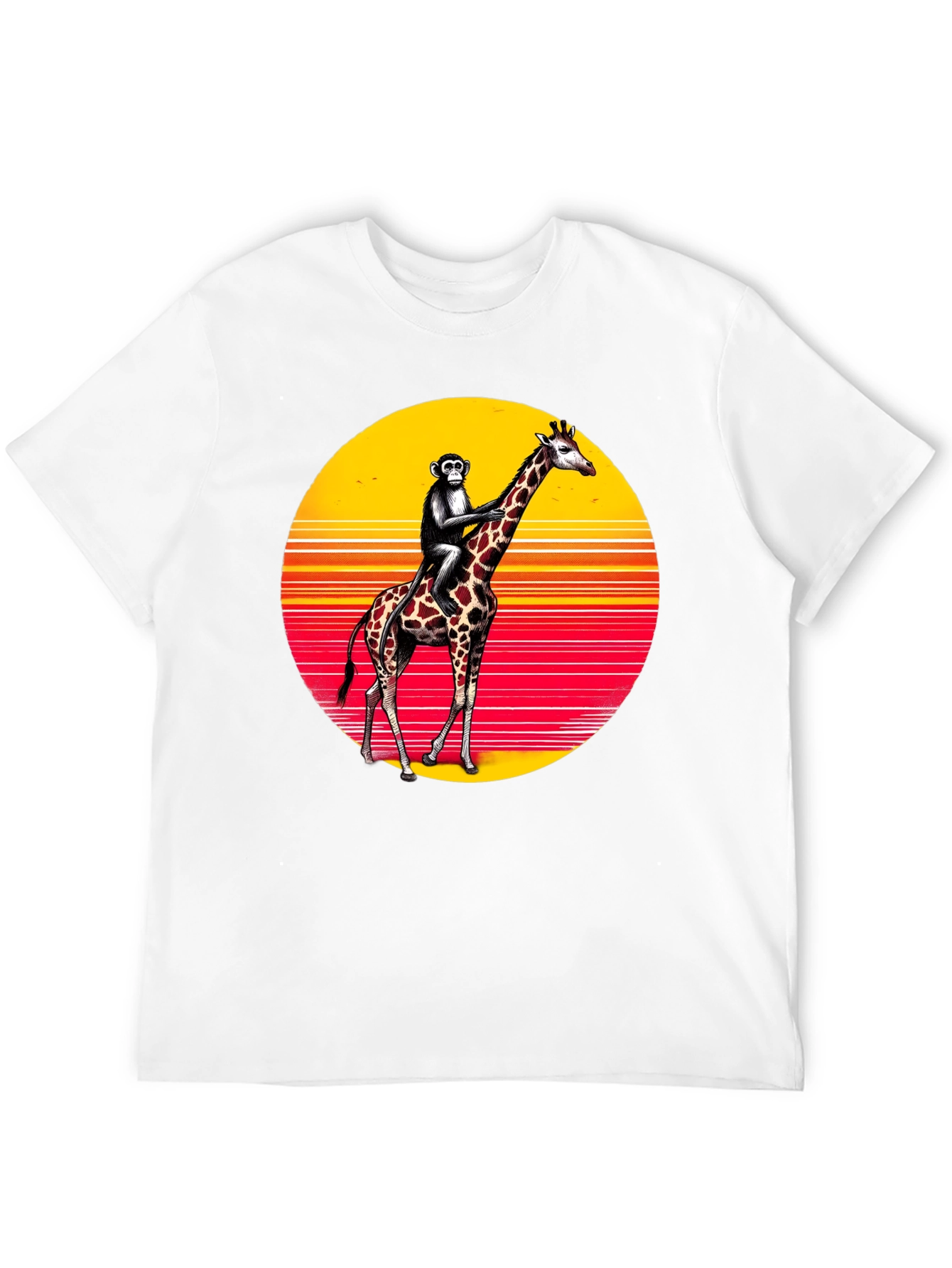 Monkey Riding Giraffe Sunset Tee