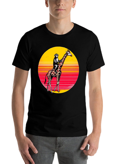 Monkey Riding Giraffe Sunset Tee