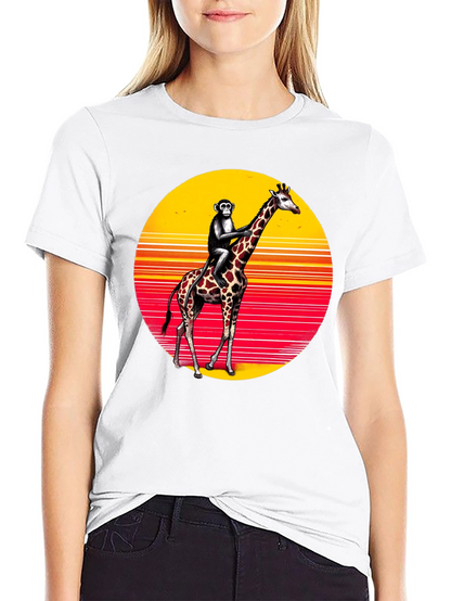 Monkey Riding Giraffe Sunset Tee
