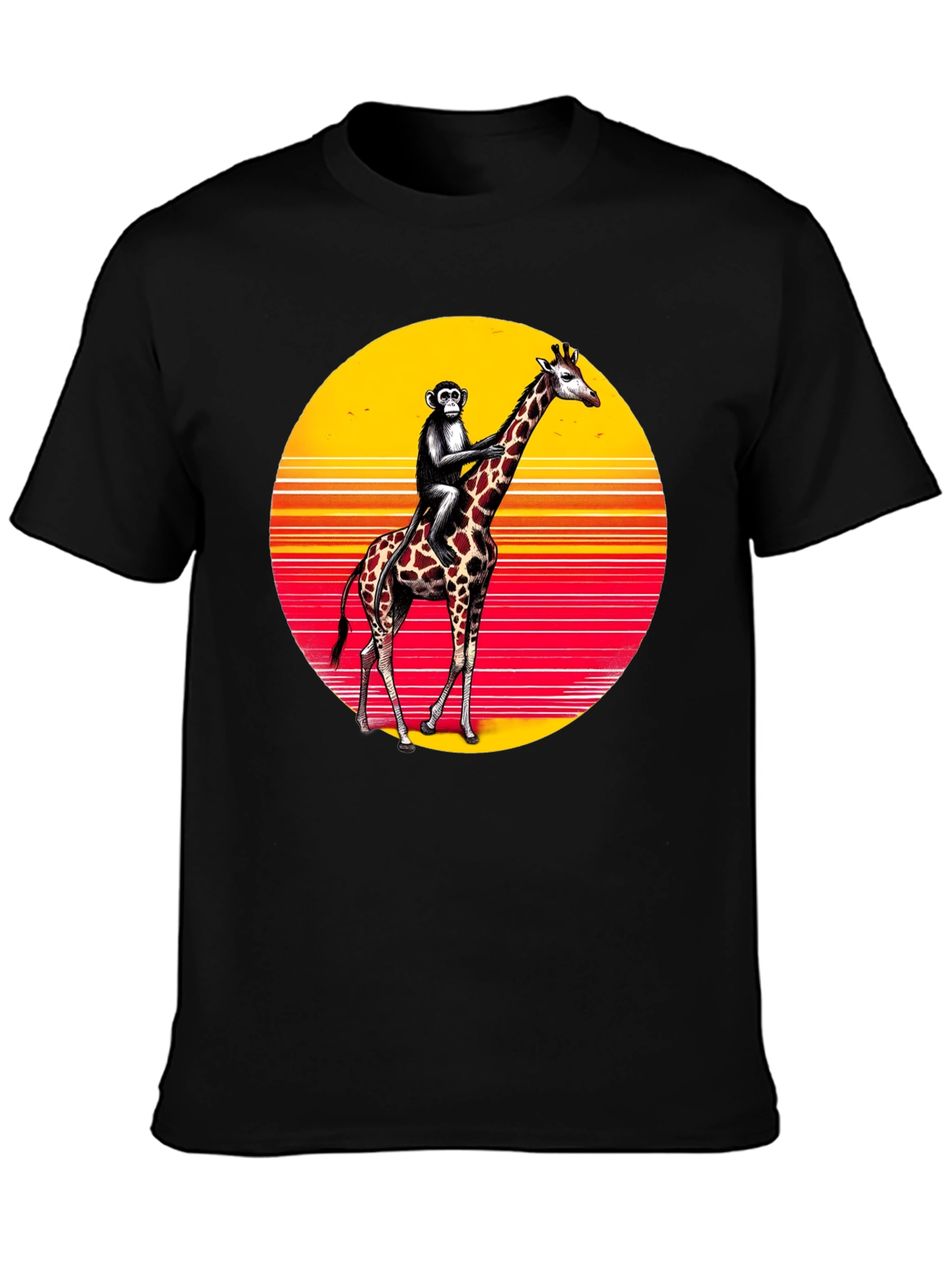 Monkey Riding Giraffe Sunset Tee