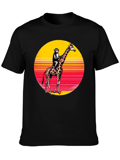 Monkey Riding Giraffe Sunset Tee