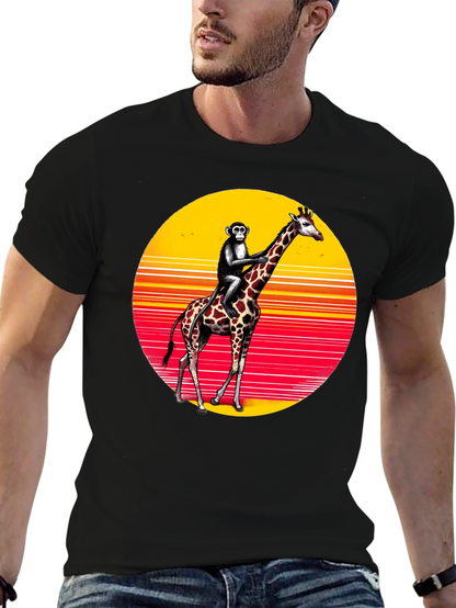 Monkey Riding Giraffe Sunset Tee