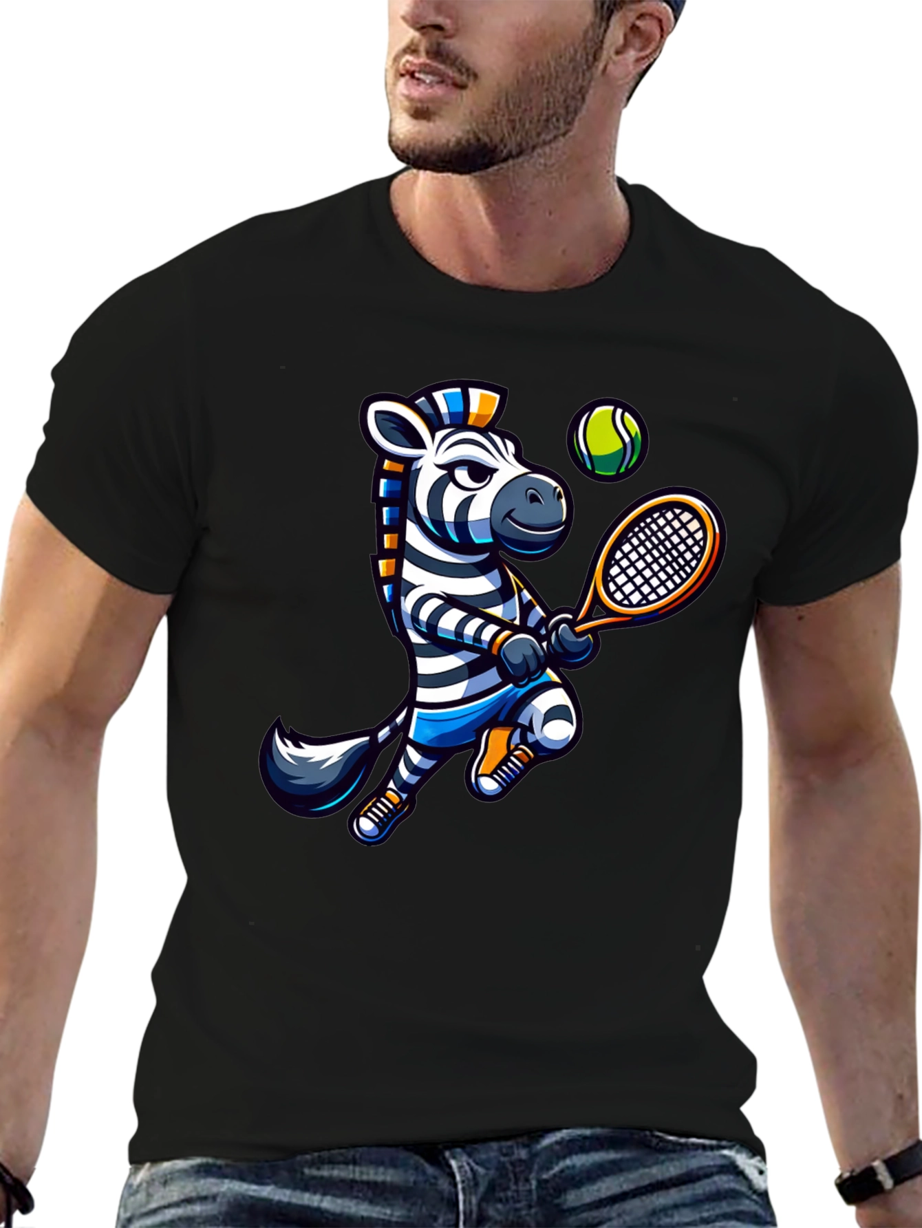 Zebra Tennis Graphic T-Shirt - Fun Animal Design