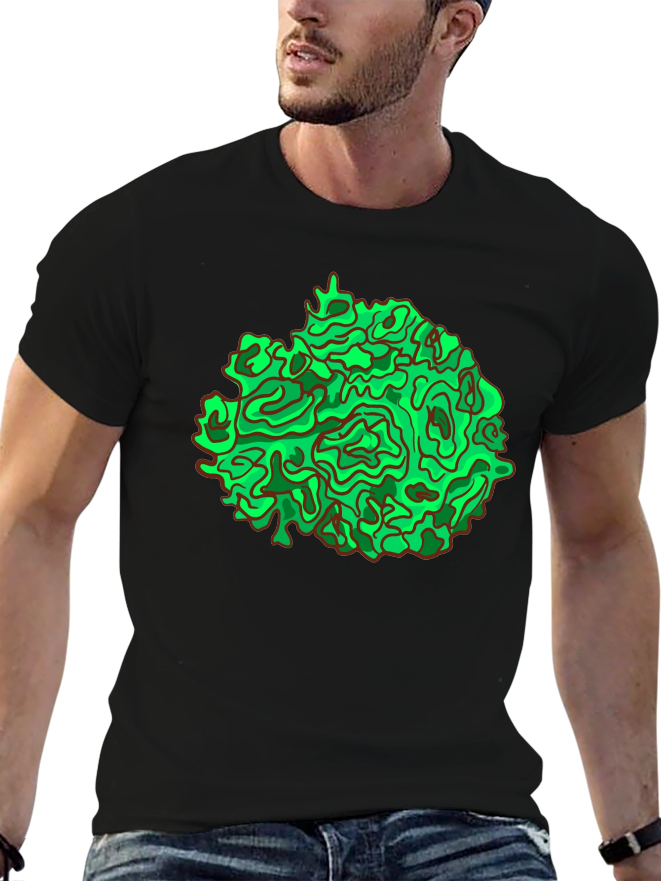 Abstract Green Graphic Black T-Shirt