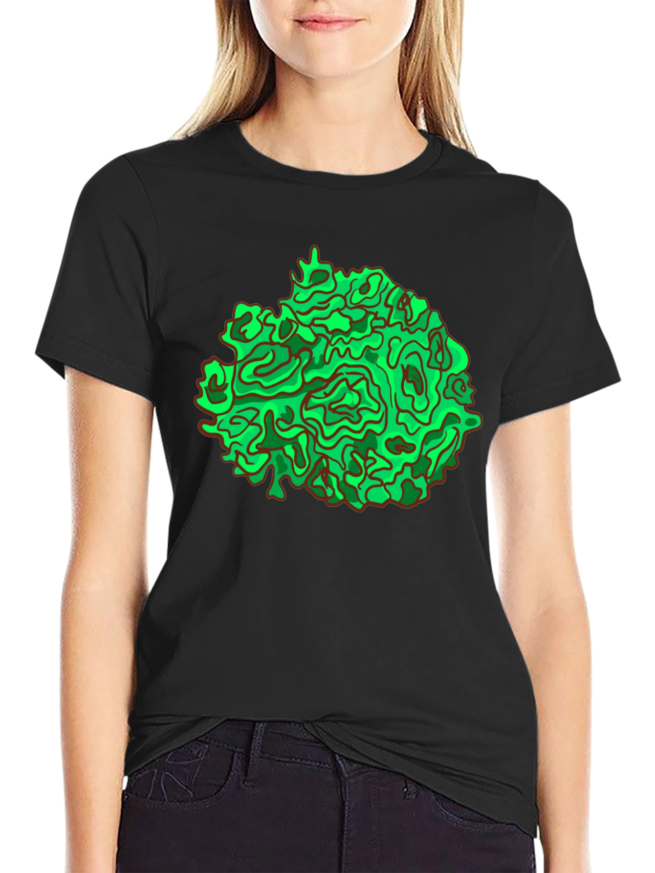 Abstract Green Graphic Black T-Shirt