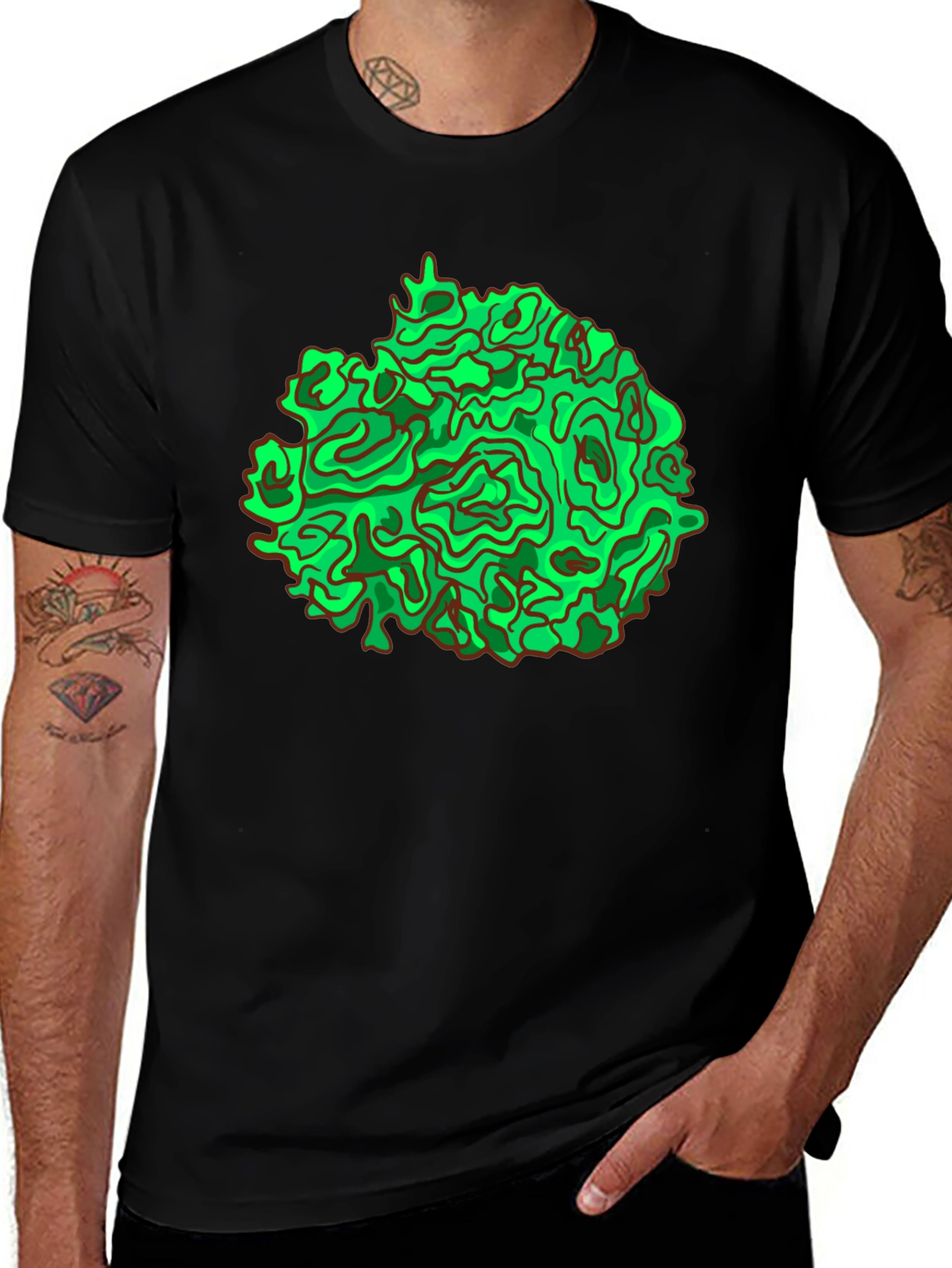 Abstract Green Graphic Black T-Shirt