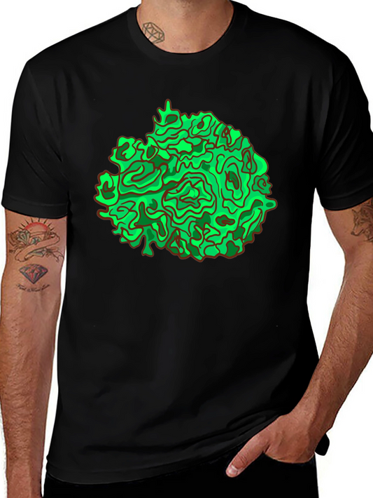 Abstract Green Graphic Black T-Shirt