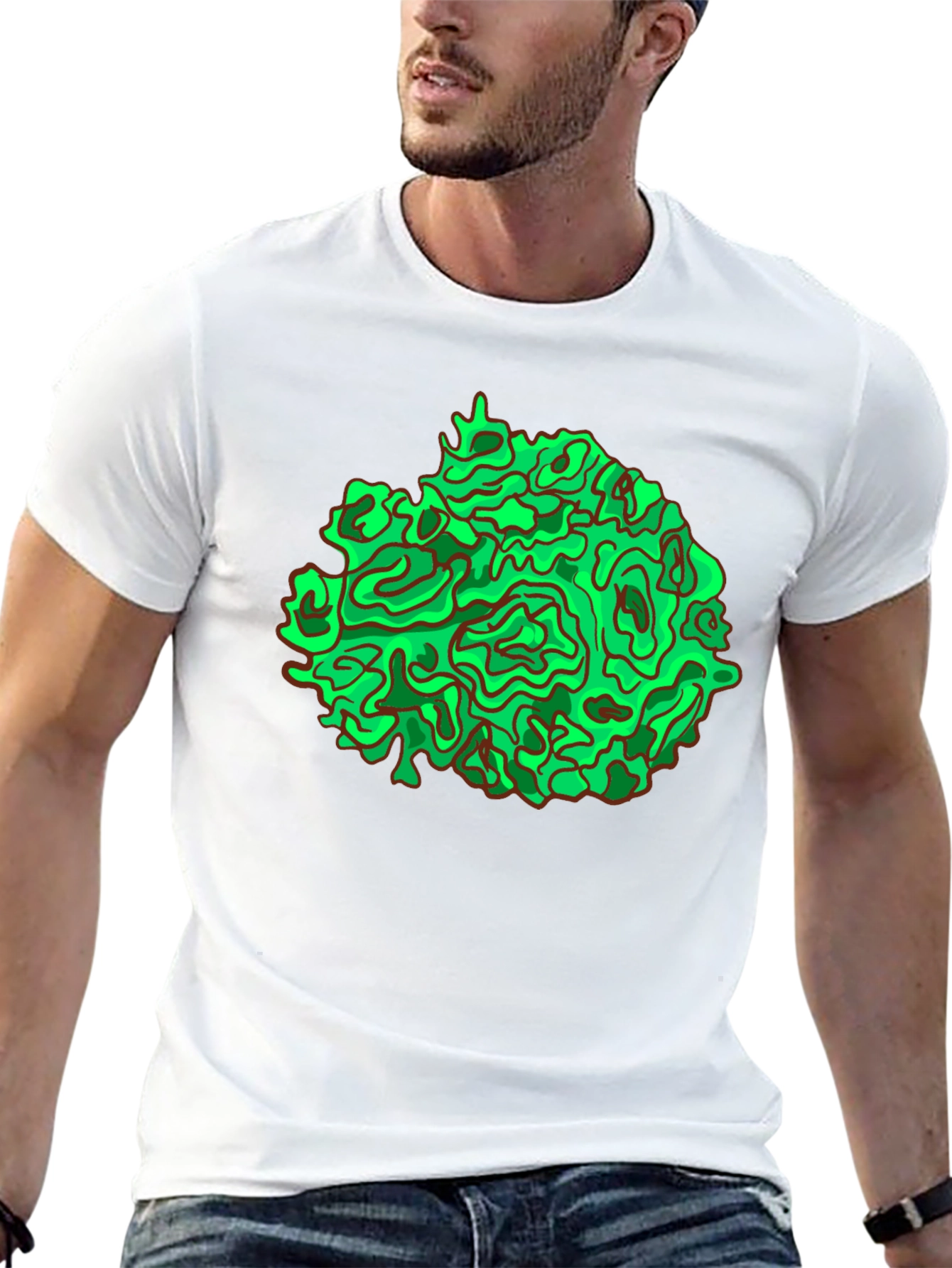 Abstract Green Graphic Black T-Shirt