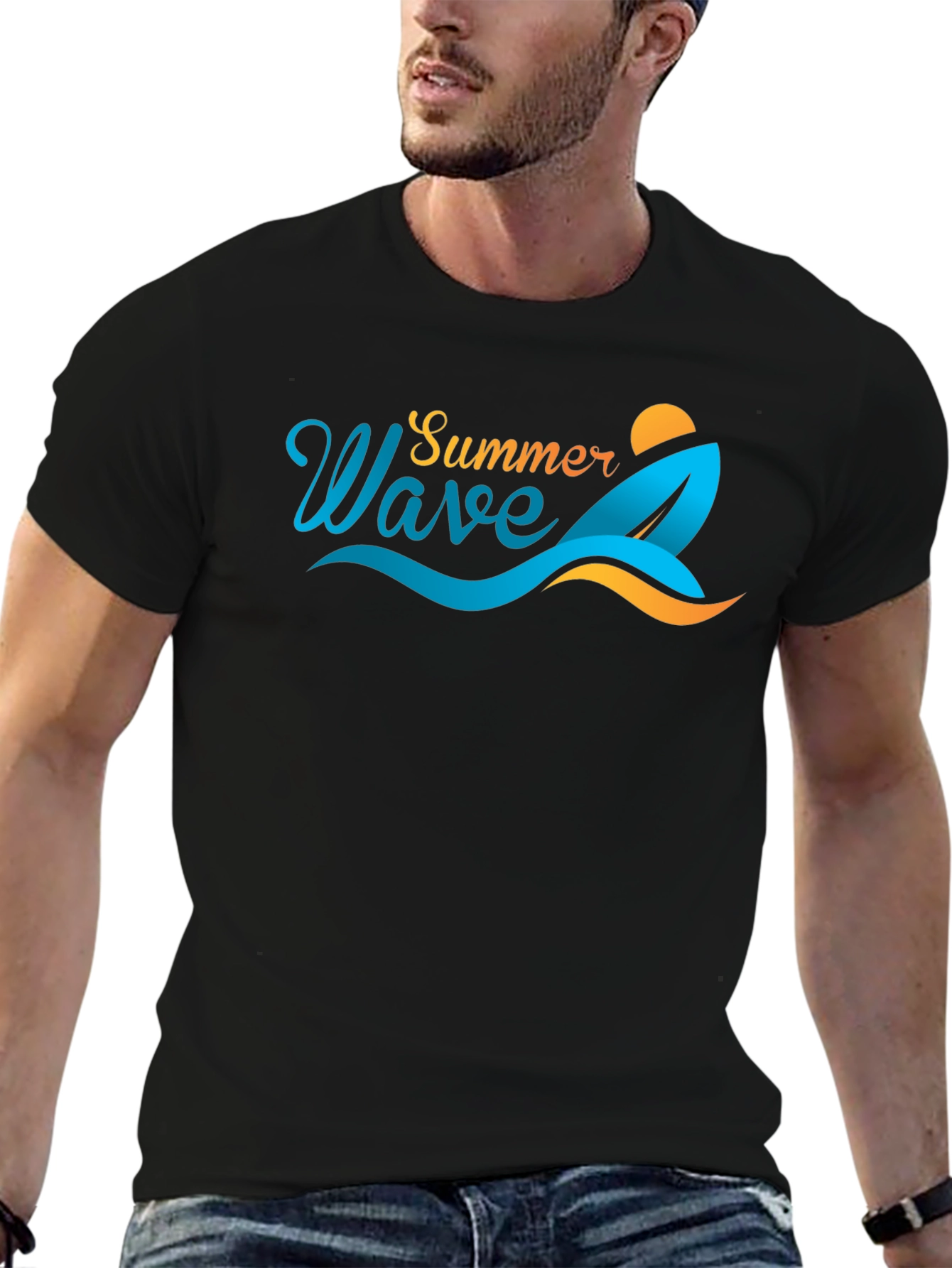 Summer Wave Graphic Tee - Black Cotton T-Shirt