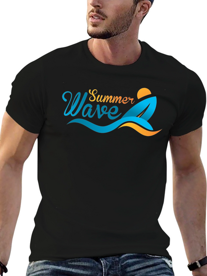 Summer Wave Graphic Tee - Black Cotton T-Shirt