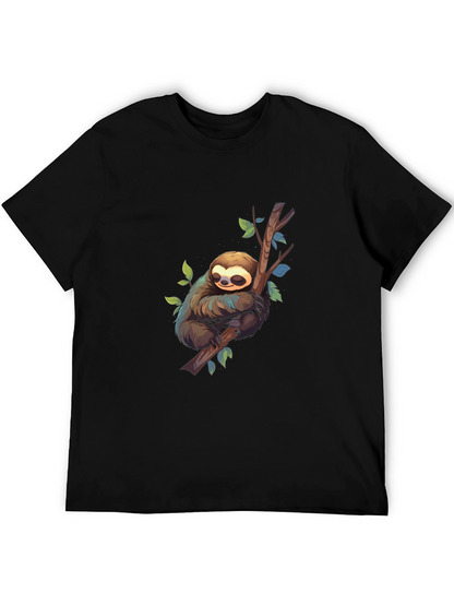 Cute Sloth on Branch Black T-Shirt
