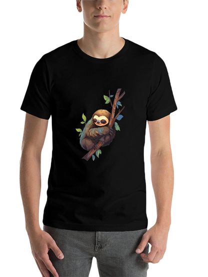 Cute Sloth on Branch Black T-Shirt