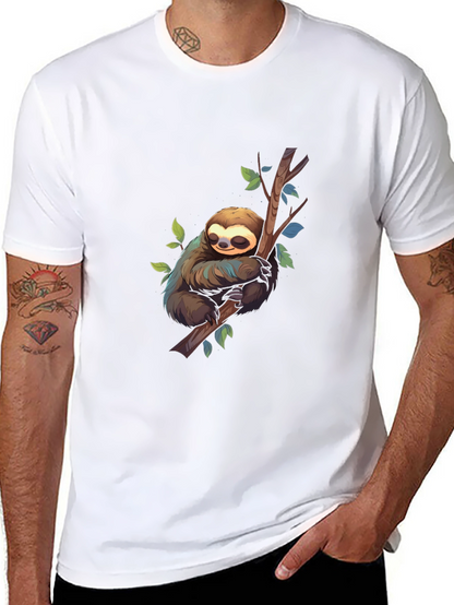 Cute Sloth on Branch Black T-Shirt
