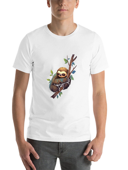 Cute Sloth on Branch Black T-Shirt