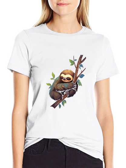Cute Sloth on Branch Black T-Shirt
