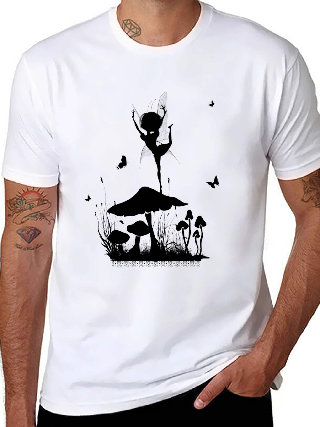 Mushroom Fairy Graphic T-Shirt - Black Cotton Tee