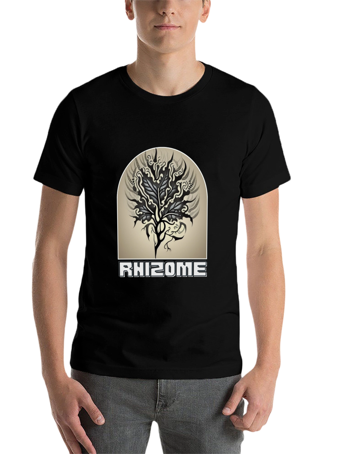 Rhizome Graphic Tee - Black Cotton Casual T-Shirt