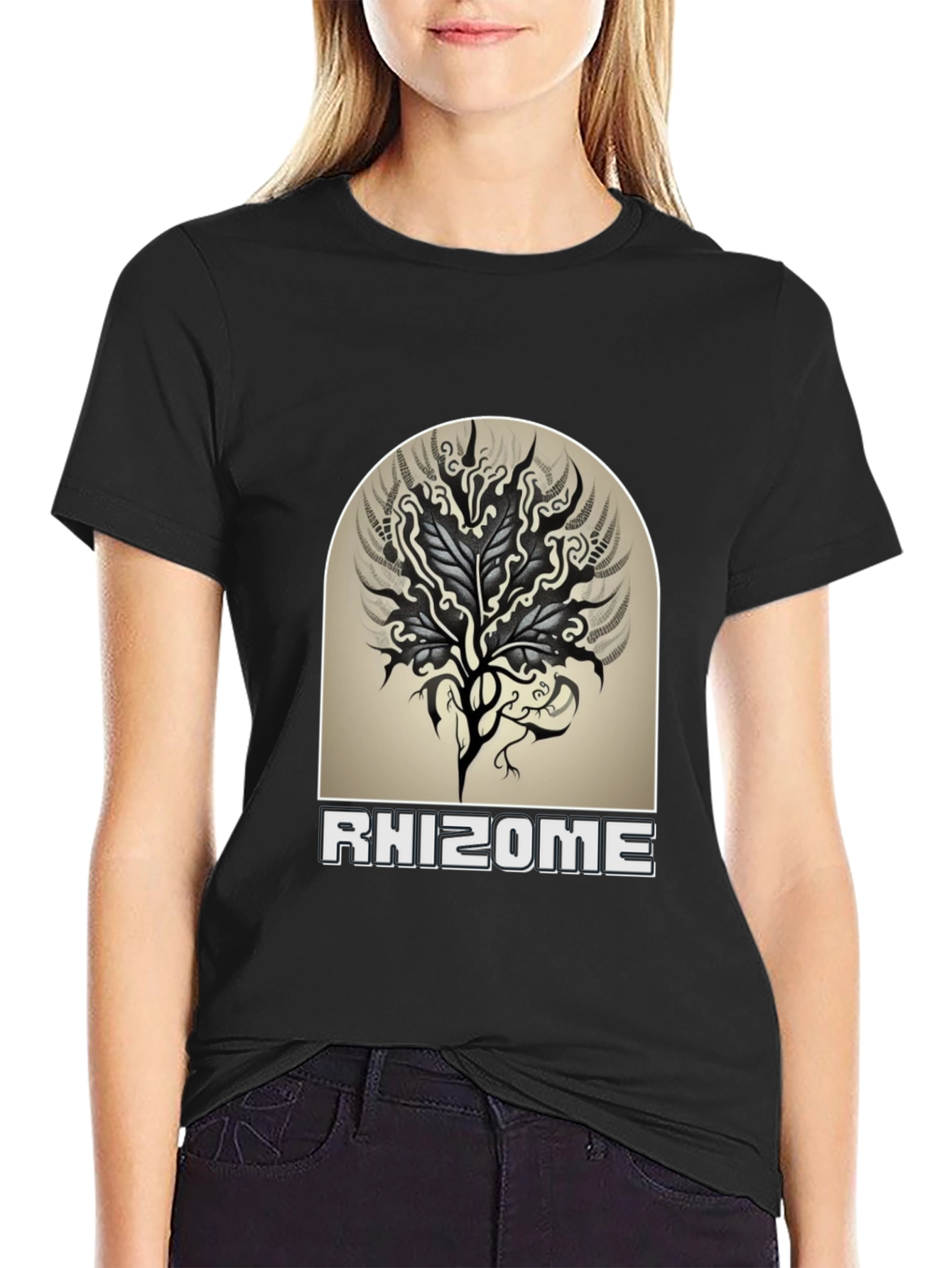 Rhizome Graphic Tee - Black Cotton Casual T-Shirt