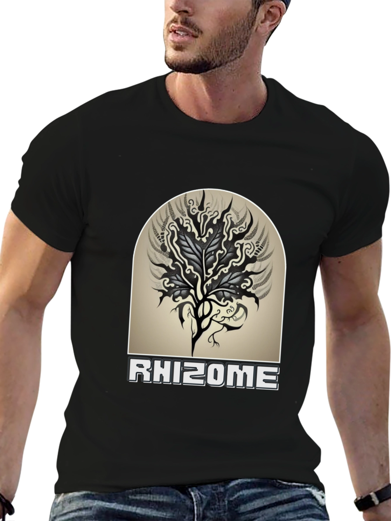 Rhizome Graphic Tee - Black Cotton Casual T-Shirt
