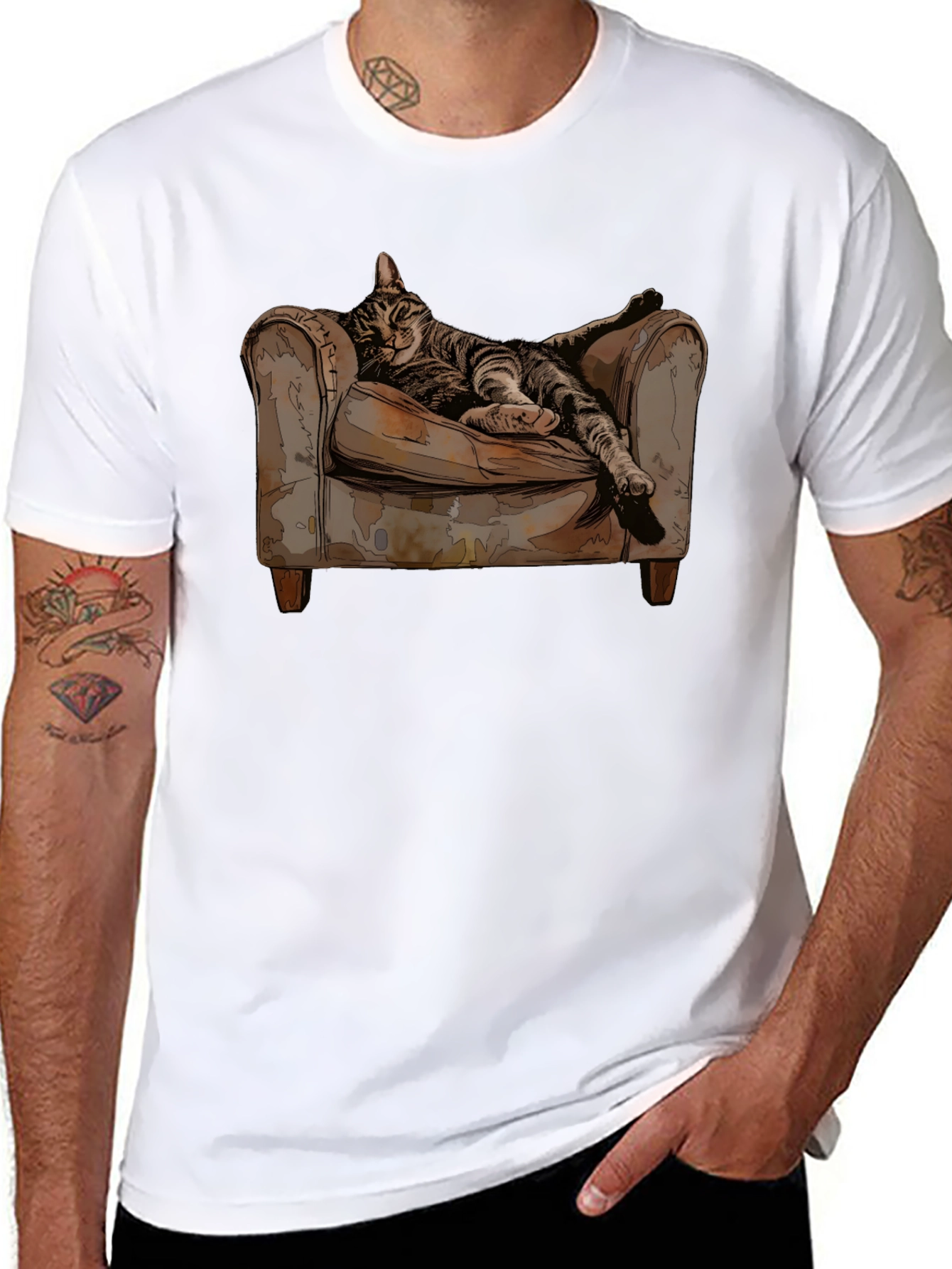 Relaxed Cat in Chair Graphic Tee