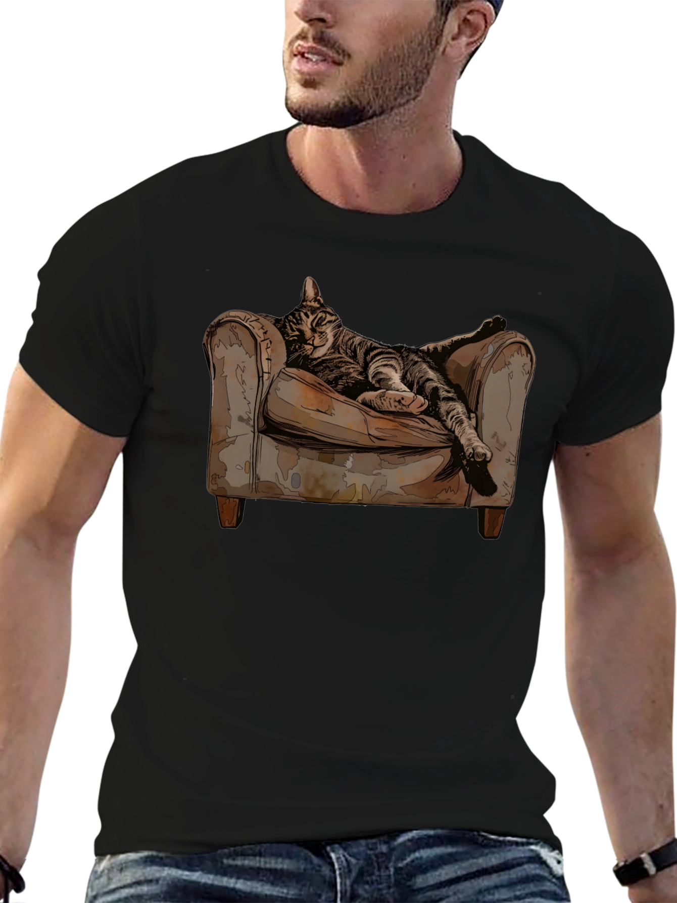 Relaxed Cat in Chair Graphic Tee