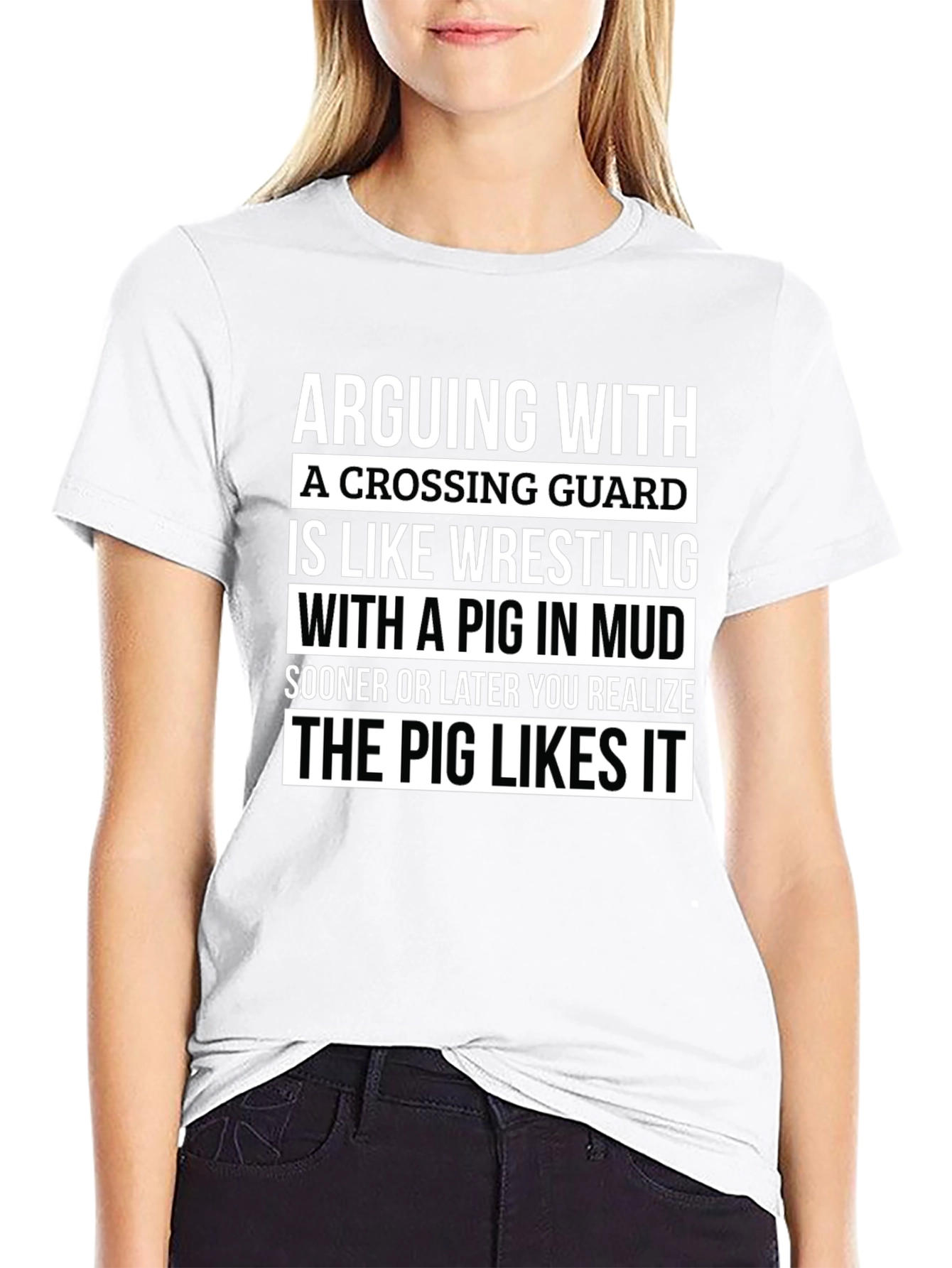 Funny Crossing Guard T-Shirt: Arguing with a Pig