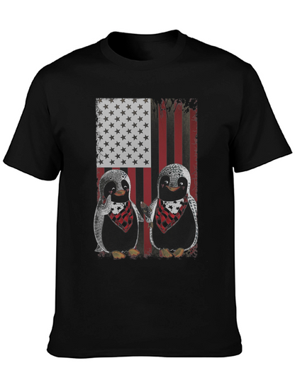 Patriotic Penguin American Flag Graphic T-Shirt