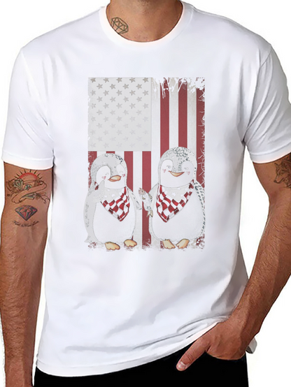 Patriotic Penguin American Flag Graphic T-Shirt
